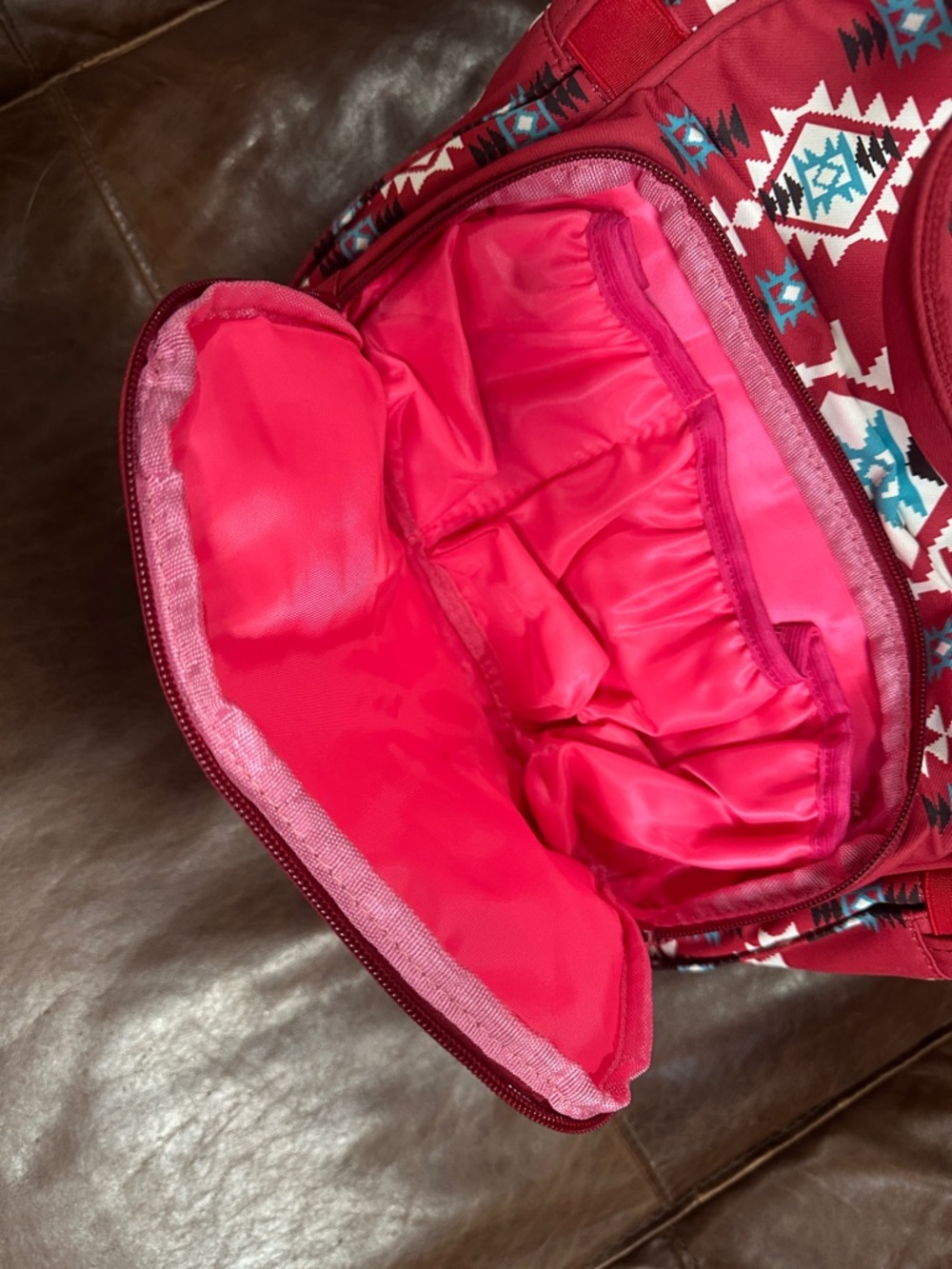 Wrangler Red Aztec Pattern Backpack with Teal Accents - Picture 3 of 5